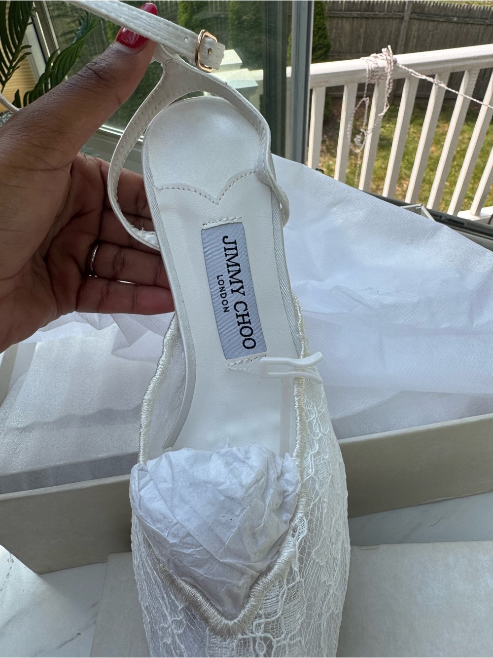 Jimmy Choo White Lace Slingback Pointed Toe Heels - Picture 3 of 9